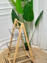 ⁦סל ירקות תלת-שכבתי משולב עץ וברזל⁩ – תמונה ⁦3⁩