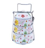 קופסת אוכל "טיפין" מחולקת ל-3 תאים מנירוסטה עם ציורים מהודו