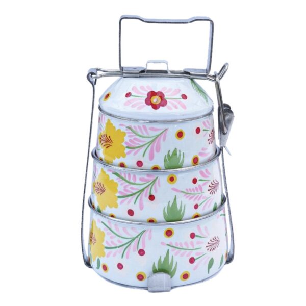 קופסת אוכל "טיפין" מחולקת ל-3 תאים מנירוסטה עם ציורים מהודו