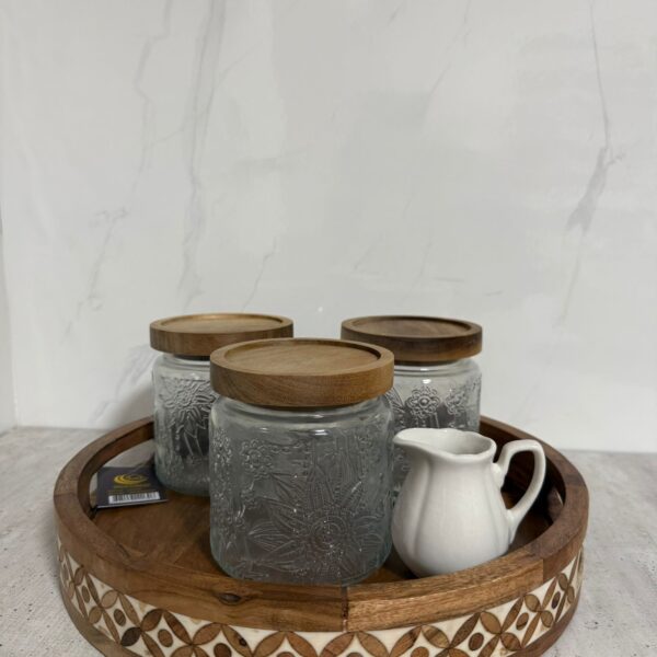 סט קופסאות זכוכית – 3 חלקים עם מגש עגול