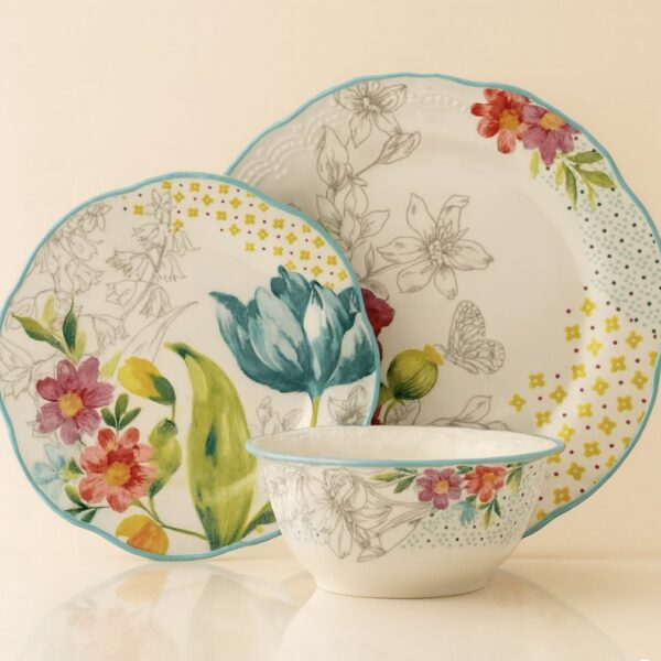 סט הגשה 12 חלקים פרחוני